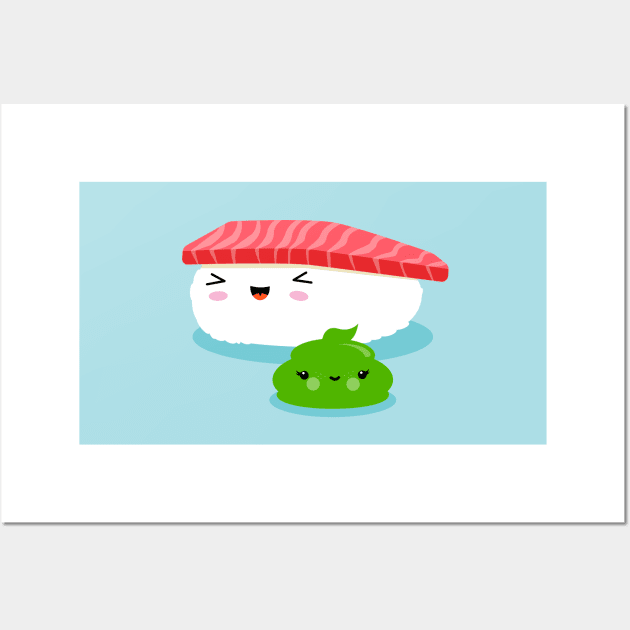 Best Friends Kawaii Sushi Nigiri Illustration for Kids Wall Art by Piakolle